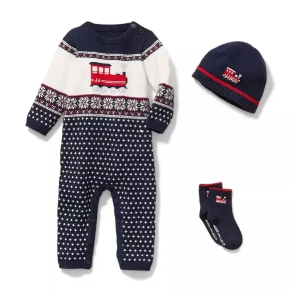 NWT Janie and Jack train navy blue beanie hat 18-24 months